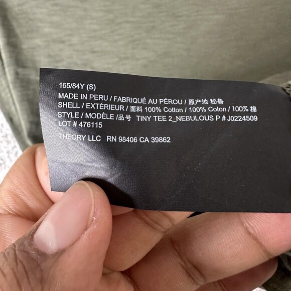 Theory Shirt Womens Small Green Tiny Tee 2 Nebulous P Fitted Cotton Crewneck - Picture 5 of 6